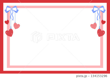 Festive Hanging Hearts and Bows Frame Border, valentine background Festive Hanging Hearts and Bows Frame Border, valentine background 134153296