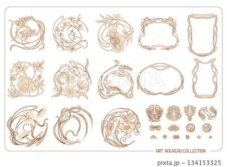 Decorative flowers and leaves in art nouveau style 134153325