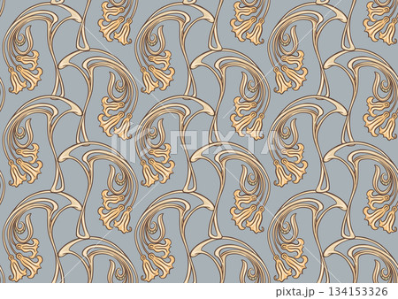 Decorative flowers and leaves in art nouveau style Decorative flowers and leaves in art nouveau style 134153326