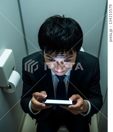 仕事中トイレでエロ動画を見るサラリーマン 134153579