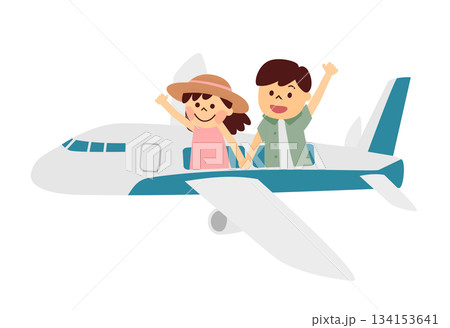 飛行機に乗る男女 134153641