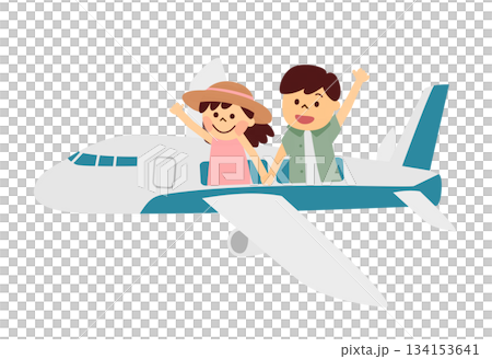 飛行機に乗る男女 134153641