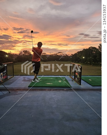 This is golf range at sunrise time This is golf range at sunrise time 134153937