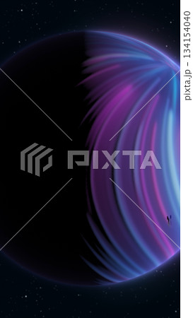 Abstract cosmic planet glowing with vibrant neon energy arcs in deep space 134154040