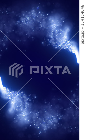 Abstract glowing ring of sparkling blue particles forming circular energy field on dark cosmic background 134154046