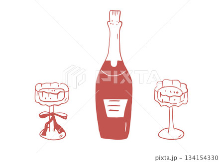 Prosecco bottles and whimsical glasses Coquette bachelorette party set. Wine, bow cocktail doodles. Red hand drawn mediterranean drink tast. Sketch girly line scribble illustration. Vector wineglass Prosecco bottles and whimsical glasses Coquette bachelorette party set. Wine, bow cocktail doodles. Red hand drawn mediterranean drink tast. Sketch girly line scribble illustration. Vector wineglass 134154330