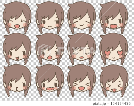 Hand-drawn girl facial expression set Hand-drawn girl facial expression set 134154456