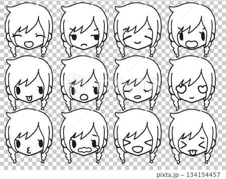 手繪女孩臉部表情集（黑白） 134154457