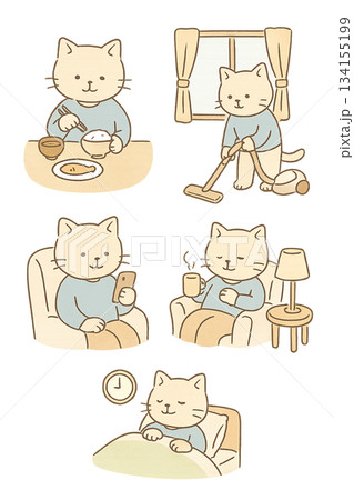 生活するかわいい猫のイラストセット 134155199