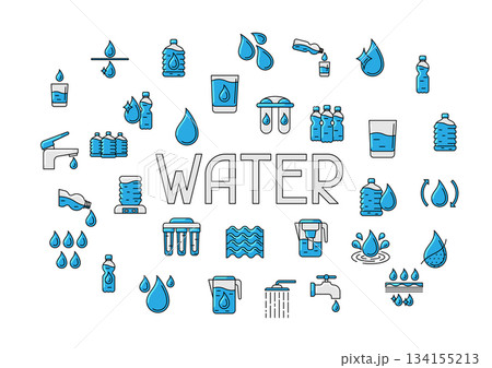 Water linear icons background. Aqua or liquid thin line illustration. 134155213