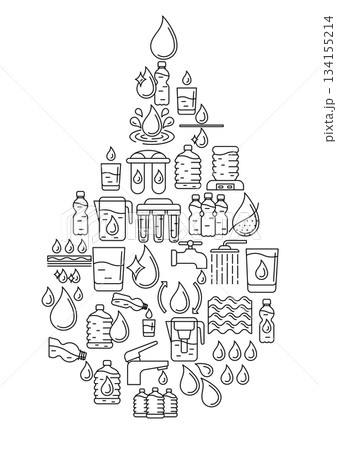 Water linear icons background. Aqua or liquid thin line illustration. 134155214