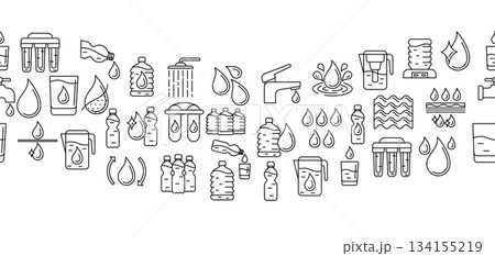 Water linear icons pattern. Aqua or liquid thin line illustration. 134155219