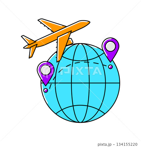 Airplane with globe icon. Air travel and tourism item. Airplane with globe icon. Air travel and tourism item. 134155220