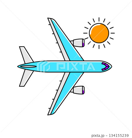Airplane with sun icon. Air travel and tourism item. 134155239