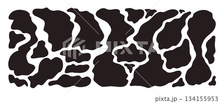 Irregular blob spots pattern background. Amoeba-like blobs and monochrome holstein cow motifs. Animal print texture with bold black patches and creative forms. Vector freeform liquid illustration 134155953