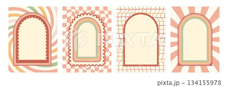 Arch scallop frames on pinwheel banner set....のイラスト素材 [134155978] - PIXTA