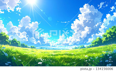 眩しい太陽と青空と雲 眩しい太陽と青空と雲 134156006