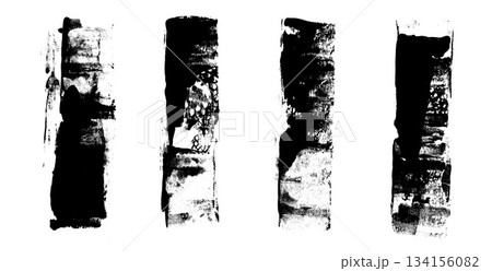 Straight paint black roller grunge underlines. Linocut rolled brush stroke set. Vector black paint lines shapes. Dry marker or brayer smear textures. Distressed figures isolated no background Straight paint black roller grunge underlines. Linocut rolled brush stroke set. Vector black paint lines shapes. Dry marker or brayer smear textures. Distressed figures isolated no background 134156082