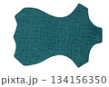 Isolated sample swatch of teal leather material with fine woven texture and organic shape. Natural background for design mockup, leather accessories, surface presentation, fashion materials 134156350