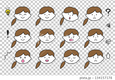 女性の顔の表情セット 134157178