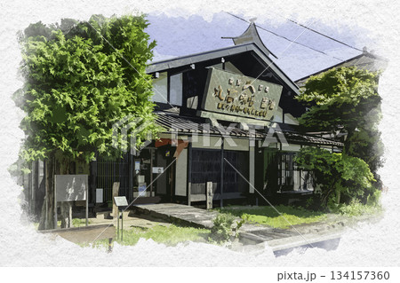 水彩画風 上諏訪 神州一味噌 丸高蔵 長野県諏訪市 水彩画風 上諏訪 神州一味噌 丸高蔵 長野県諏訪市 134157360