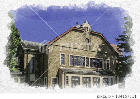水彩画風　上諏訪　片倉館　会館棟　長野県諏訪市 134157511