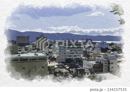 水彩画風　上諏訪駅周辺　長野県諏訪市 134157535