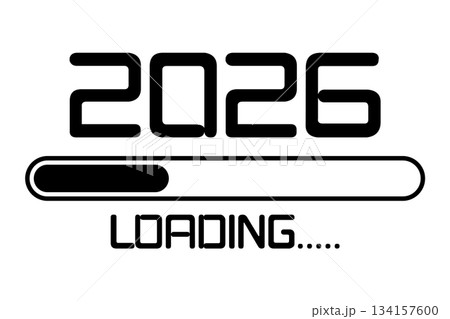 2026 Happy New Year black loading bar. Decorative loading spinning icon. Digital clock. Computer network digits. Vector illustration Isolated graphic technology design on white background 134157600