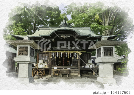水彩画風 上諏訪 八劔神社 拝殿 長野県諏訪市 水彩画風 上諏訪 八劔神社 拝殿 長野県諏訪市 134157605