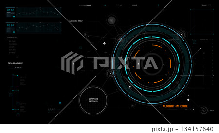 Futuristic AI Technology HUD Interface Vector Illustration video Overlay template 020 134157640