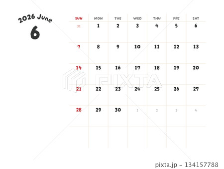 2026年6月カレンダー 2026年6月カレンダー 134157788