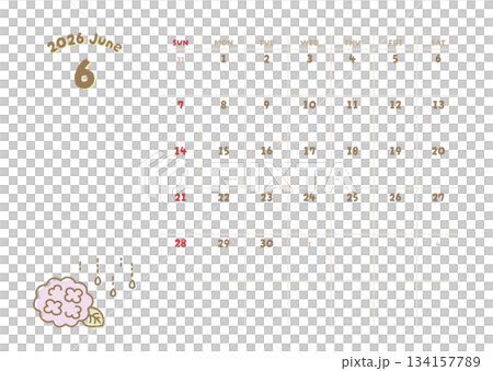 2026年6月曆 雨季 可愛的繡球花插圖 2026年6月曆 雨季 可愛的繡球花插圖 134157789
