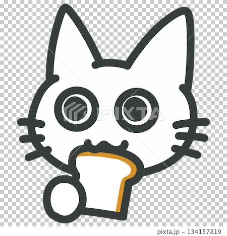 可愛的貓咪叼著麵包的圖示 | 進食姿勢 可愛的貓咪叼著麵包的圖示 | 進食姿勢 134157819