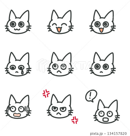 猫の表情9種セットのシンプルベクター素材 134157820