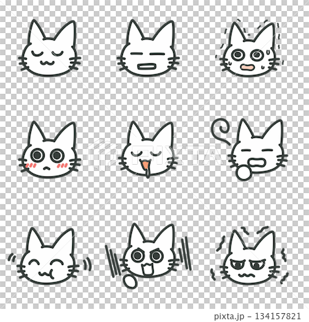 一套包含 9 個貓臉表情的向量素材 134157821