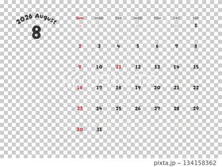 2026年8月カレンダー 2026年8月カレンダー 134158362