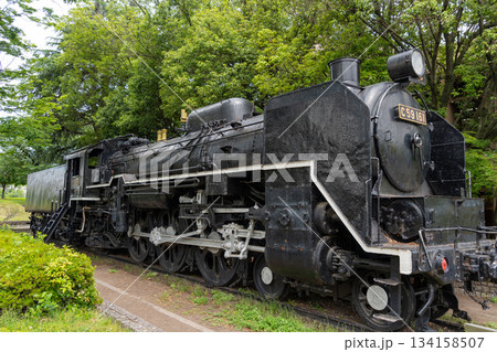 Old steam locomotive C59 161 in a Hiroshima city park 134158507