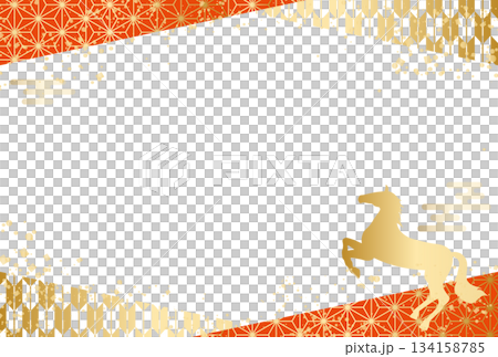 2026年馬年新年賀卡，日式圖案邊框 134158785