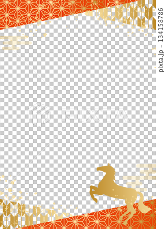 2026 Year of the Horse New Year's Card Japanese Pattern Frame Vertical 2026 Year of the Horse New Year's Card Japanese Pattern Frame Vertical 134158786