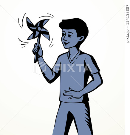 Vector drawing. A boy with a wind toy 134158887