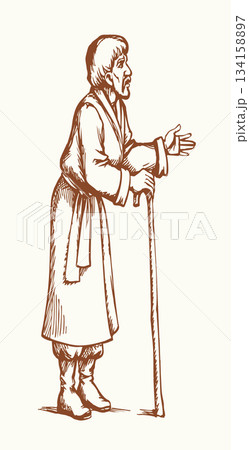 Vector drawing. Old man with cane Vector drawing. Old man with cane 134158897