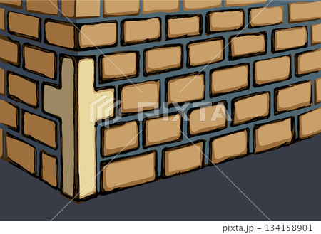 Vector drawing. Cornerstone at the base of the wall 134158901