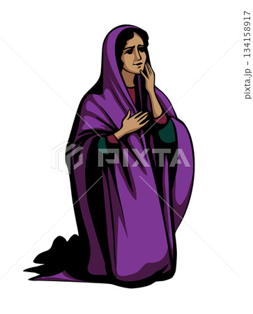 Vector illustration. Young praying girl Vector illustration. Young praying girl 134158917