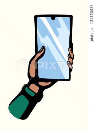 Vector illustration of a hand holding a mobile phone. 134158922