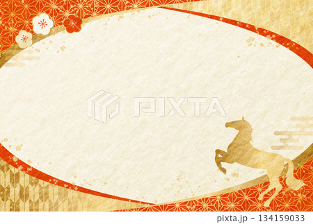 高級感のある 和柄 午年 和紙の背景 正月 新年 年賀状 2026年 134159033