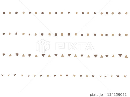 茶色のクレヨンタッチの図形ラインセット（丸・四角・三角・ハート） 134159051