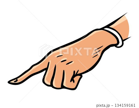 Woman hand pointing gesture, comic style illustration, isolated on white 134159161