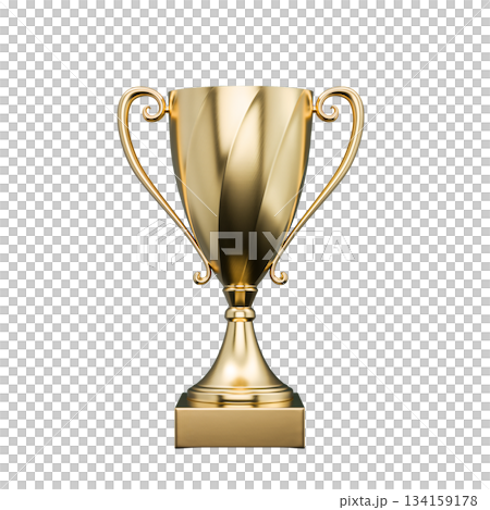 Trophy cup displayed on a green background showcasing achievement at a competition or sporting event 134159178