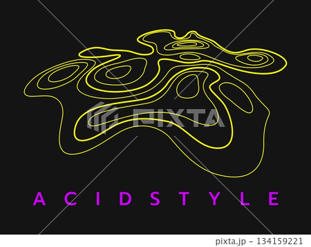 Y2k design banner. Acid graphic card. Curve circles. Amorphous abstract shapes. Geometric line surreal figures. Psychedelic rounds. Topographic texture. Outline cyberspace forms. Vector cyber poster 134159221