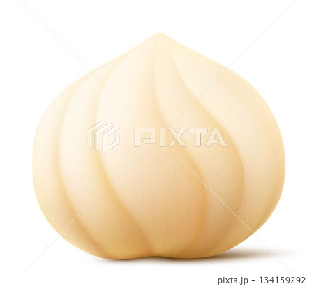 Shelled hazelnut isolated on a white background. Hazelnut in cross section. Hazelnut kernels are ripe and tasty, a healthy treat, a source of protein. For snacks. Realistic 3d vector illustration. 134159292